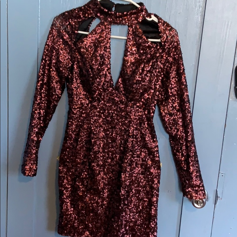 Dark copper sequenced dress